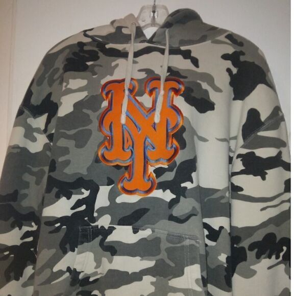 Stitches Mets Emproidered Mens Pre-owned Gray/Black Camo Heavy Hoodie- sz. Large - Picture 1 of 2